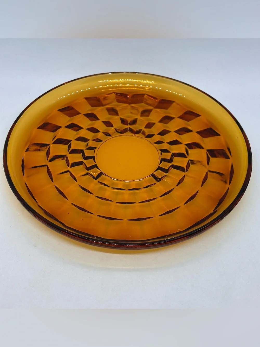 Vintage Indiana Glass Co. Whitehall Amber Cubist Luncheon Plate 8 7/8